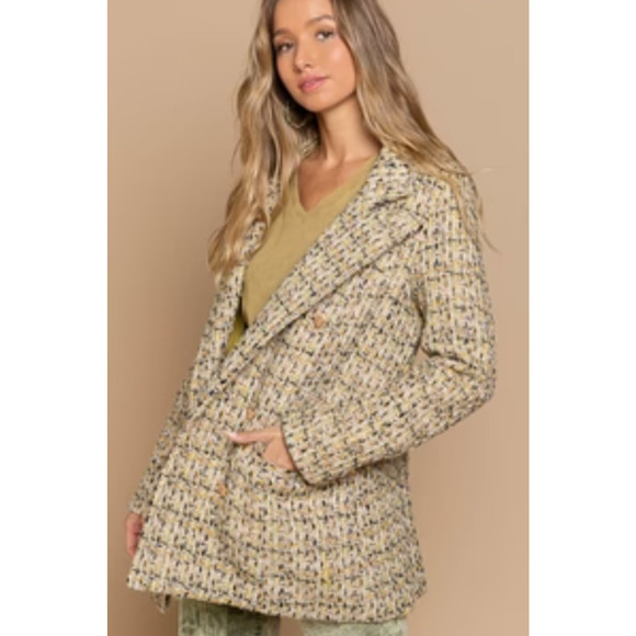 Anthropologie POL Evie Boucle Tweed Jacket S Blazer Woven Overcoat Plaid Cottage - Picture 10 of 16